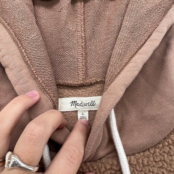 Madewell Women's Tan Resourced Fleece Bubble-Sleeve Hoodie Sweatshirt Size Large - Picture 4 of 9